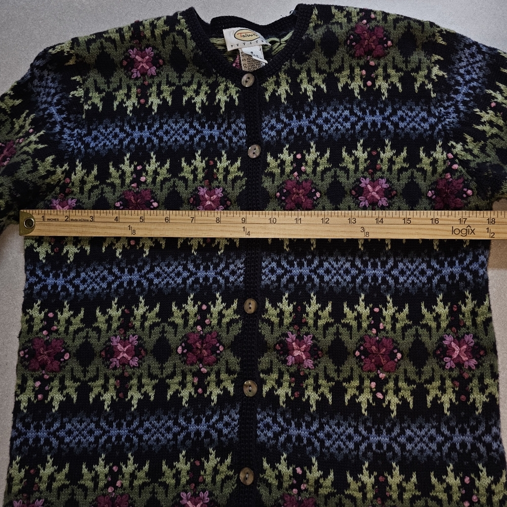 Vintage Talbots Navy Floral Knot Cardigan Sweater, Size SP - Picture 9 of 11